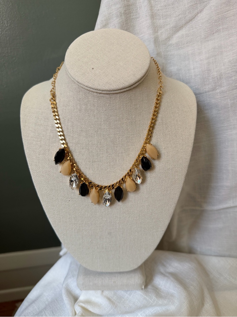 Kate Spade New York Gold-Tone Statement Necklace Black Clear Cream Stones